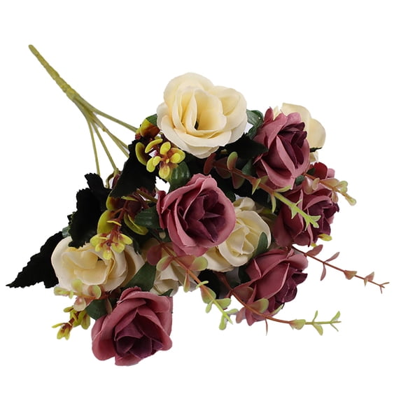 Verdsylv 12-Head Mini Artificial Rose Bouquet - Small Plastic Flowers for Hotel & Wedding Table Decor - Petite & Elegant Arrangement for Events - Never Wilts
