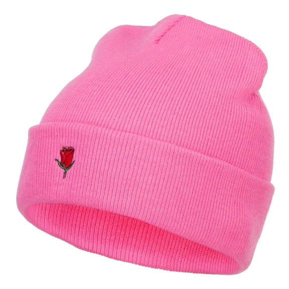 Mini Rose Embroidered Long Beanie - Magenta OSFM