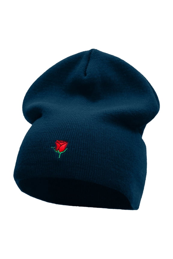 Mini Rose Logo Embroidered Short Beanie - Navy OSFM