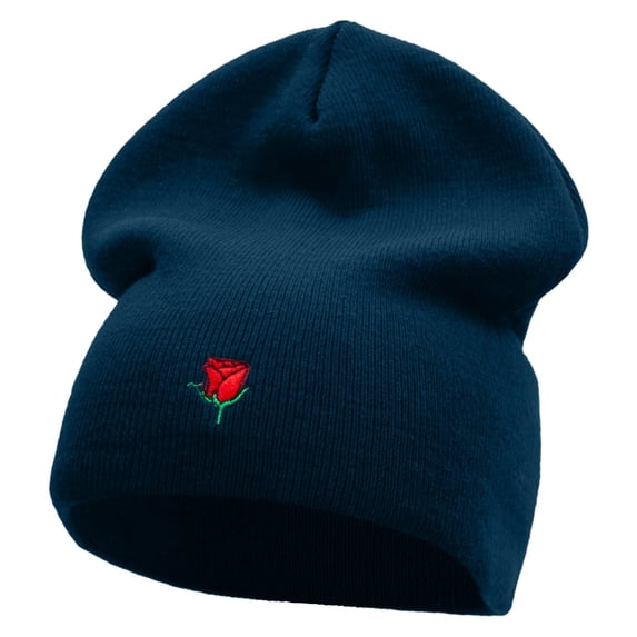 Mini Rose Logo Embroidered Short Beanie - Navy OSFM
