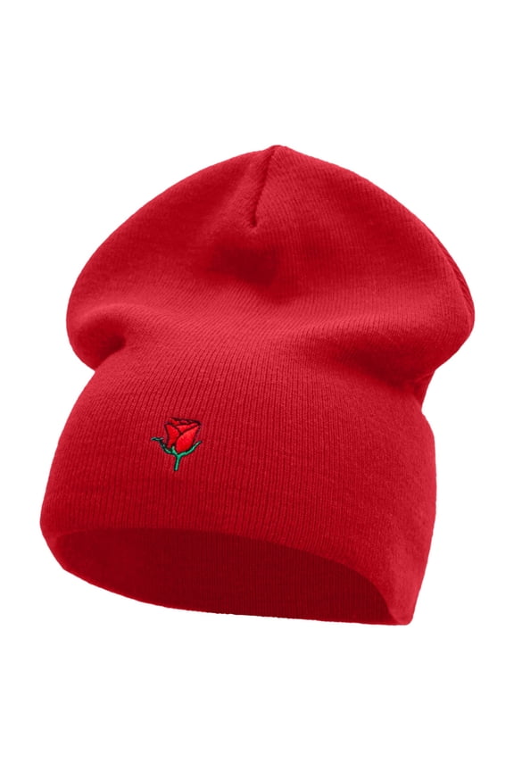 Mini Rose Logo Embroidered Short Beanie - Red OSFM