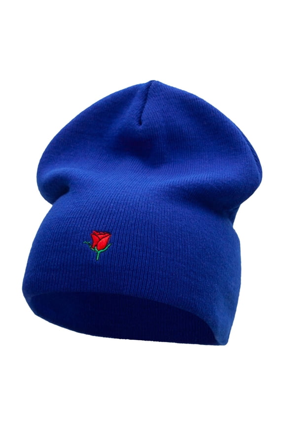 Mini Rose Logo Embroidered Short Beanie - Royal OSFM