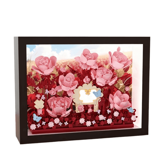 Mini Rose Picture Frame Building Set, 48 Pieces, Desktop Decor, DIY Flower Block Kit for Adults