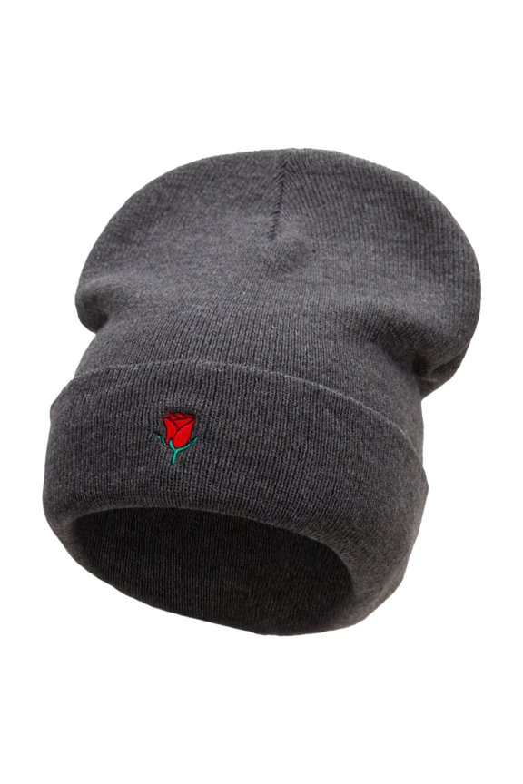 Mini Rose Symbol Embroidered Big Size Acrylic Long Beanies - Heather Marled XL-3XL