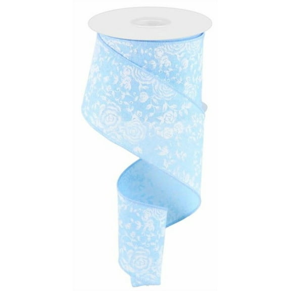 Mini Rose Wired Edge Ribbon, 10 Yards (Pale Blue, 2.5 Inch)