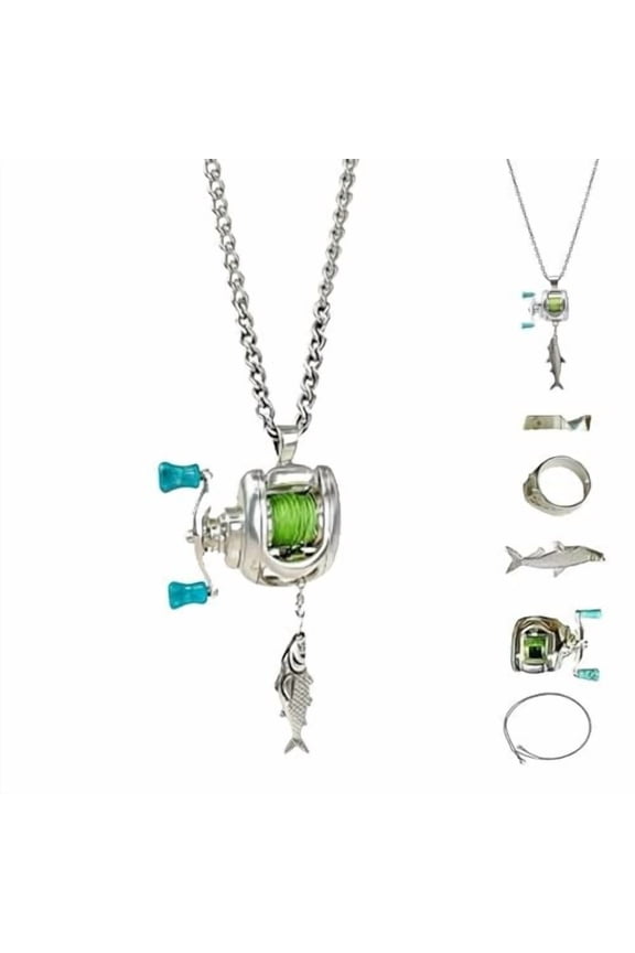 Mini Rotating Fishing Reel Necklace Pendant, Moving Line Guide Fishing Reel Keychain with Rope, Cute Fisherman Jewelry Accessory, Portable Fishing Themed Pendant