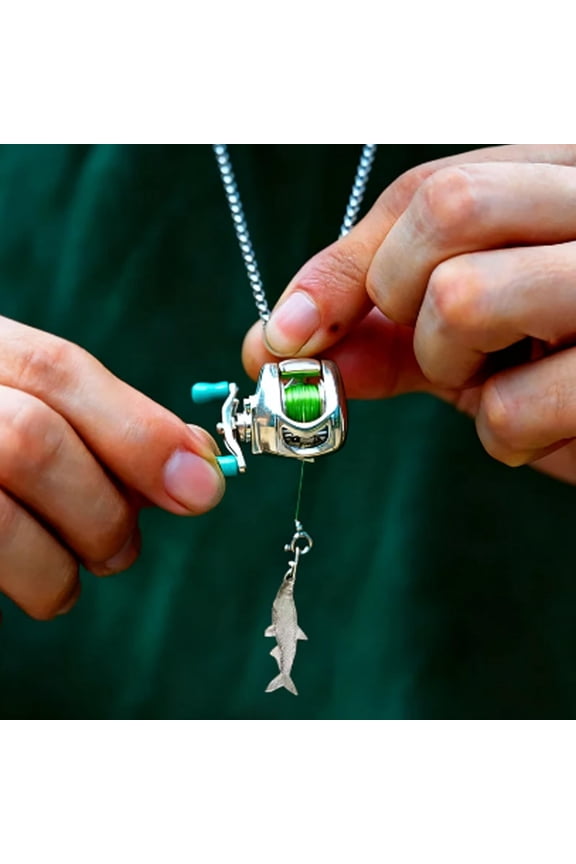 Mini Rotating Fishing Reel Necklace - Stainless Steel Adjustable Chain Pendant, Moving Line Guide & Rotating Handle Design, Fishing Lover Gift, Stylish Daily Wear Jewelry for Anglers, Multicolor