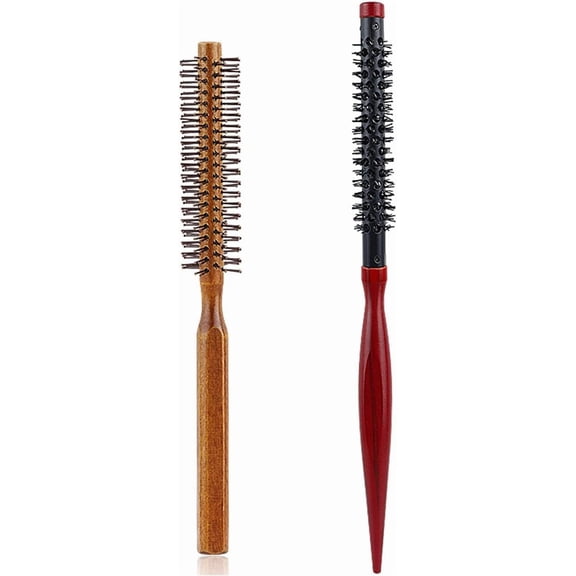 Mini Round Comb Quiff Roller Comb Hairdressing Comb, 2Pcs Wood Handle Quiff Roller Round Styling Hair Comb,Small Hair Care and Styling Thin Quiff Roller Brush,Quiff Roll Circle Hairbrush Small Wood