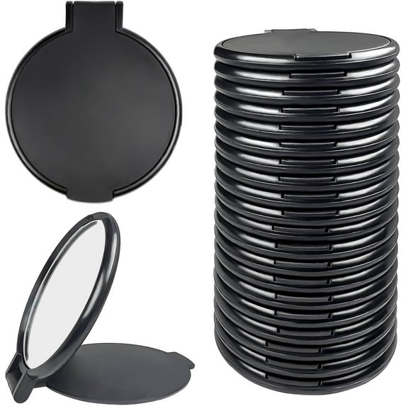 Mini Round Folding Mirror Portable Pocket Mirror Makeup Mirror for Purse Travel Makeup Mirror for Women Girls Daily Use (20 Pcs Black)