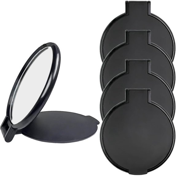 Mini Round Folding Mirror Portable Pocket Mirror Makeup Mirror for Purse Travel Makeup Mirror for Women Girls Daily Use (4 Pcs Black)