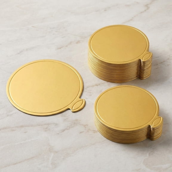 Mini Round Golden Cake and Bread Stand for Mousse Cupcake Base Paper Plates Circle Dessert Base Board (Gold)