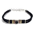 thumbnail image 1 of Mini Round Healing Gemstone Crystal Cabochon Mixed Metal Black Braided Leather Bracelet - Womens Fashion Handmade Jewelry Boho Accessories, 1 of 3