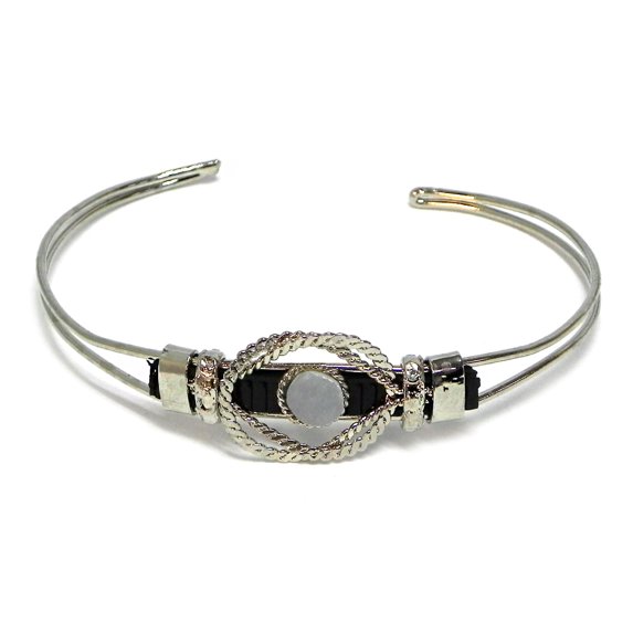 Mini Round Healing Gemstone Crystal Cabochon Silver Metal Cuff Bracelet - Womens Fashion Handmade Jewelry Boho Accessories