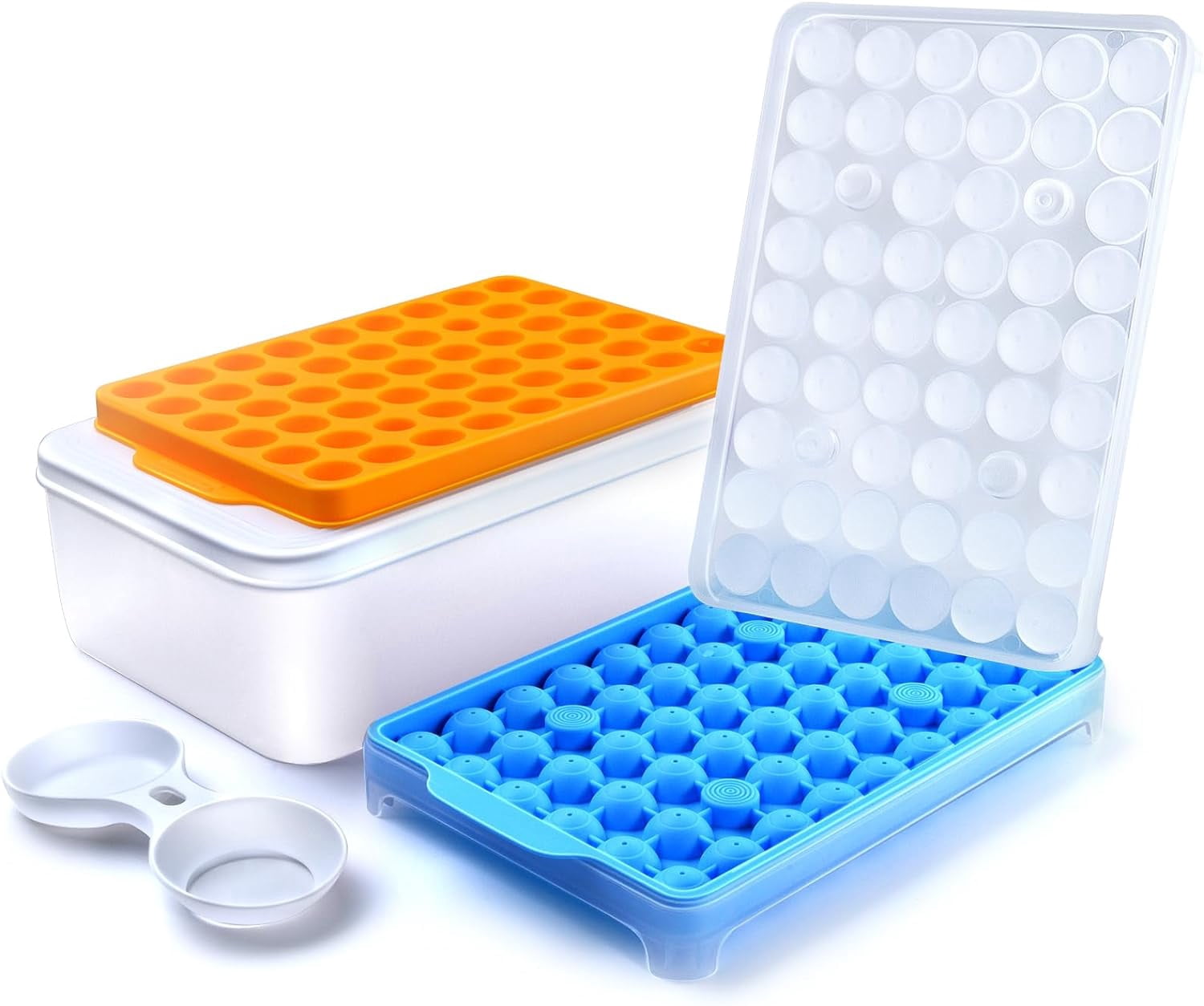 Mini Round Ice Cube Tray with Lid and Bin, 2 pack Silicone Ice Cube Trays for Freezer,Circle Ice Mold,Ice Trays for Freezer Making 100pcs 20mm Sphere Ice Balls Chilling Cocktail Whiskey Coffee