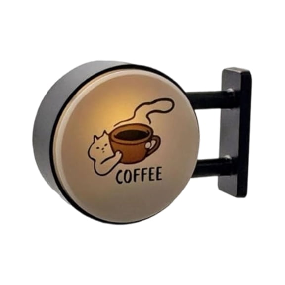 Mini Round LED Light Box Fridge Magnet with Coffee Cat Design 2.36in for Kitchen Decor, ABS Illuminated Refrigerator Magnet Night Light
