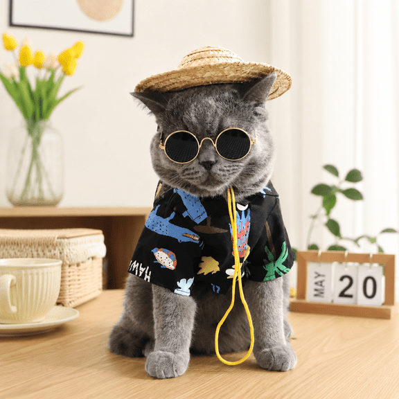 Mini Round Pet Sunglasses, Universal Cute Glasses Accessory for Small Medium Cats & Dogs, Holiday Birthday Dress-Up Photo Prop, Multi-Color Metal Frame Pet Fashion Shades