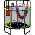 thumbnail image 1 of Mini Trampoline for Kids with Basketball Hoop, SEGMART Indoor Outdoor Toddler Trampoline with Enclosure Net, Swing, Sandbag, Ring, Ocean Balls, Round Small Trampoline Gift for Boys Girls, Green, 1 of 11