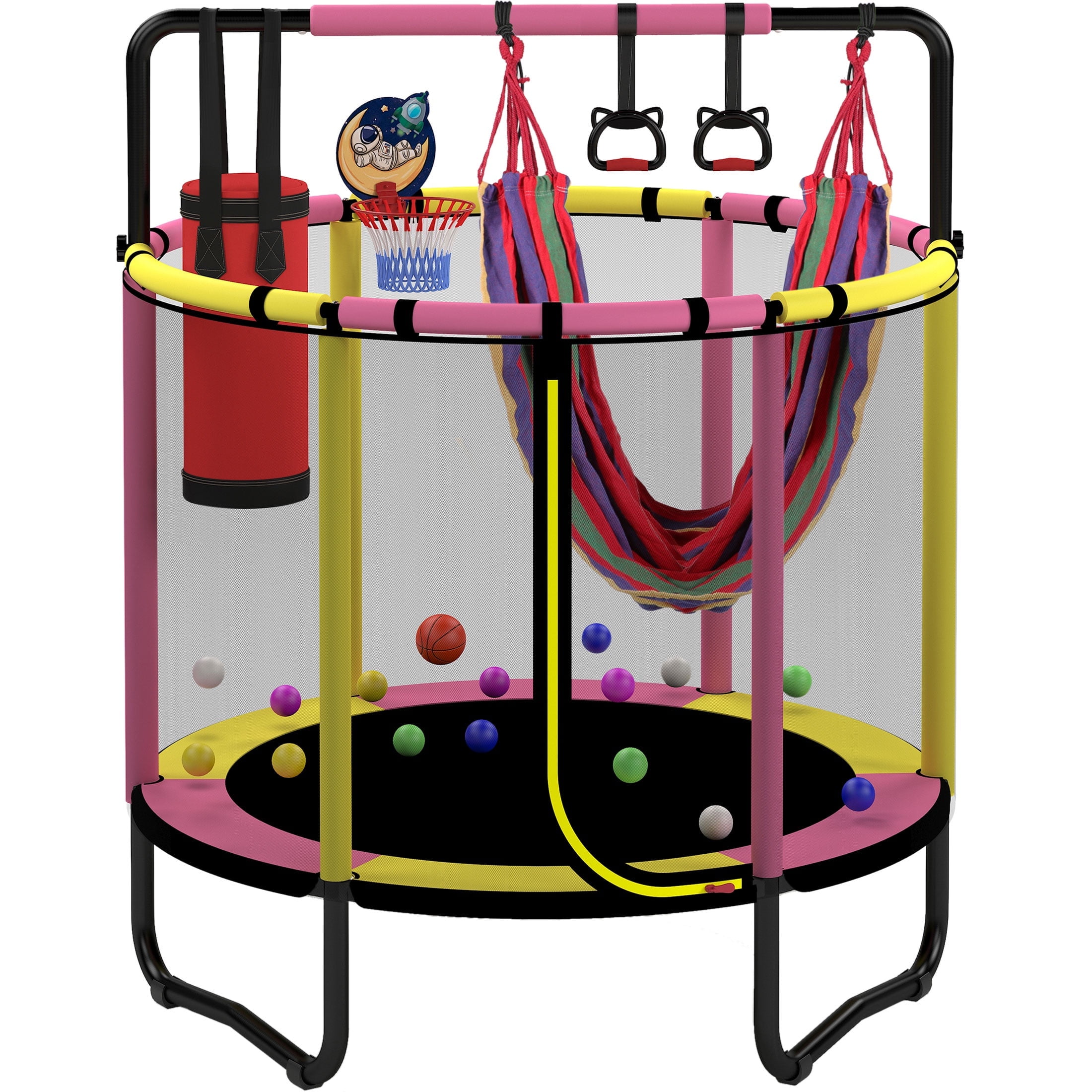 Mini Round Trampoline for Kids with Basketball Hoop SEGMART 55 Indoor Outdoor Toddler Trampoline with Enclosure Net Swing Sandbag Ring Ocean