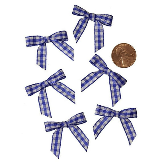 Mini Royal Blue and White Checkered Gingham Bows - 25 Pack (602370)