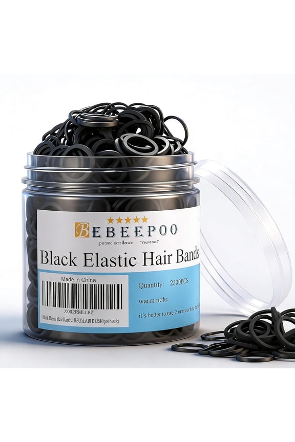 Mini Rubber Black Elastic Hair Ties Bands with a Box, 2500pcs Small Black Rubber Bands for Hair, Soft - No Damage - STRONG - REUSEABLE