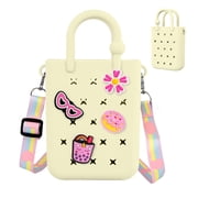 Mini Rubber Tote Bag, EVA Waterproof Beach Tote for Little Girls And Woman, Silicone Hole Small Beach Tote for Travel Outdoor, Cute Rubber Beach Bag with 20 Charms & Adjustable Shoulder Strap
