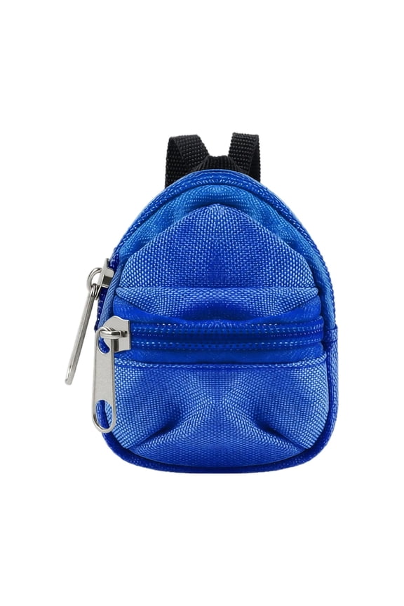 Mini Rucksack Small Zipper Pouch, Blue 3 Inch Canvas Doll Backpack, Dual Compartment Miniature Pouch with Keychain Clip for Doll Accessories, Collectible Item Birthday Present
