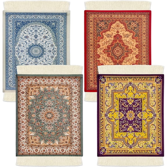 Mini Rug Table Coasters Persian Carpet Style Drink Holders Oriental Vintage Bohemian Drink Mats Miniature Elegant Bar Coaster for Office Home