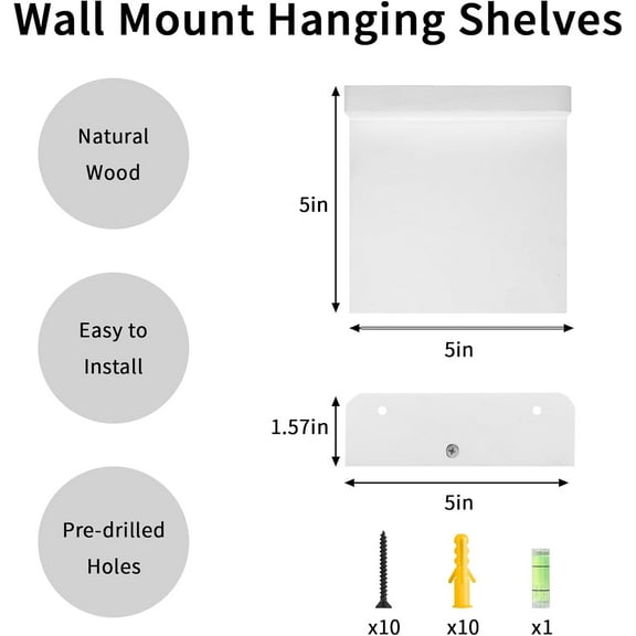 Mini Rustic White Shelves, Set of 4- YANGLI 5x5 Inch Small Floating Shelves for Bathroom Corner, Bedroom & Kitchen Nook Decor