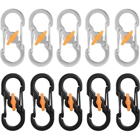 Mini S Carabiner Clips 10 PCS Small Carabiner Clips Stainless Steel Locking Hooks S Shape Keychain Clips for Keys, Bags, Travel, Hiking & Camping (5 Black + 5 Silver)