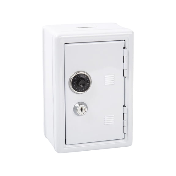 Mini Safe Box Password Piggy Bank Metal Money Storage Case with Security Lock for Cash and Small Valuables Desktop Organizer 7x5x4 Inch White