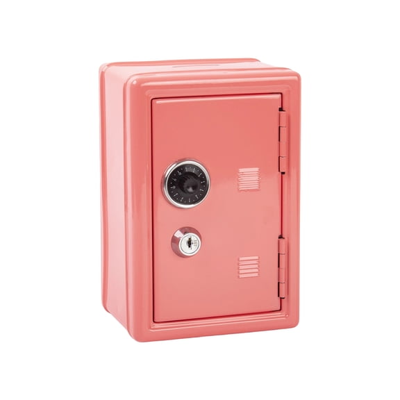 Mini Safe Cash Box with Key and Combination Lock, Portable Metal Money Saving Bank for Kids and Adults, Secure Coin and Bill Organizer Storage Box, 8 Colors Available