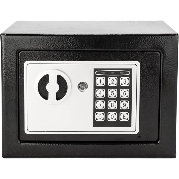 Mini Safe, Electronic Digital Security Safe Box, Password Keypad & Key Lock, for Home Office Hotel Business Use, Jewelry Gun Cash Valuables Storage, Solid Steel with 4 Batteries