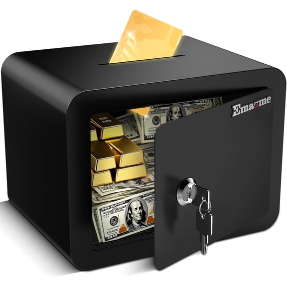 Mini Safe Small Safe Box Money Safe Small Safes for Home Dorm Mini Safes for Kids Safety Box for Cash Documents Kids Lock Box with Key Black (0.23 Cubic Feet)
