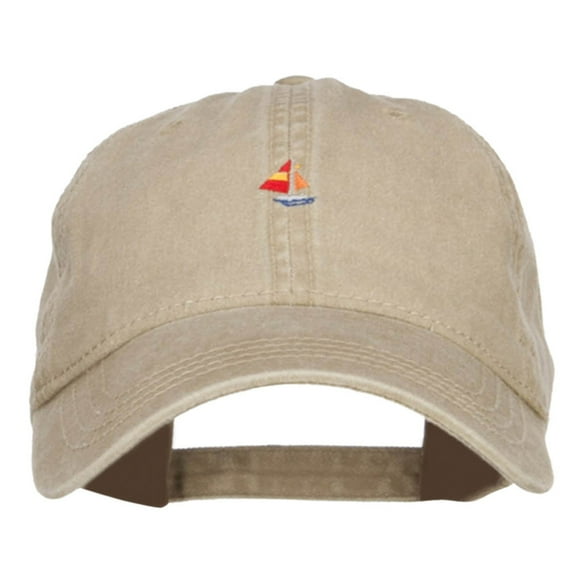 Mini Sailboat Embroidered Washed Cap - Khaki OSFM