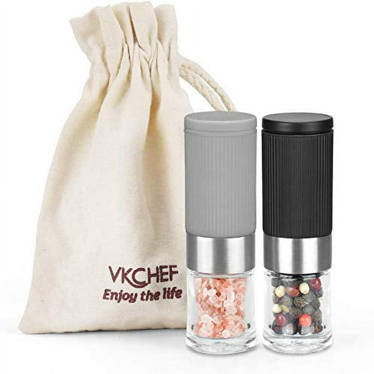 VEVOK CHEF Electric Salt and Pepper Grinder Set Rechargeable with LED Light  USB Automatic Gravity Stainless Steel Pepper Mill Spice Grinder Adjustable