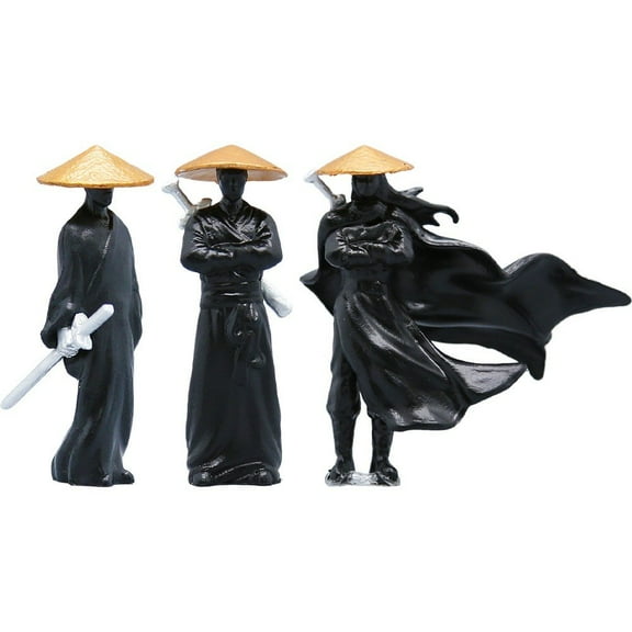 Mini Samurai Statue Set 3PCS Mini Ninja Figurine Japanese Samurai Statue Ornament for Car Dashboard Desk Decor