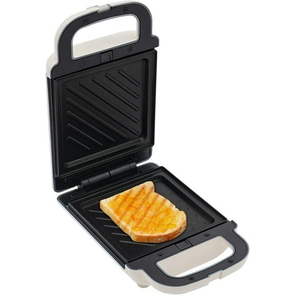 Portable Sandwich Maker, Nonstick Breakfast Machine w/Detachable Baking Tray, Double-side Heating, Breakfast Station for making Sandwiches, Eggs, Bacon (White)