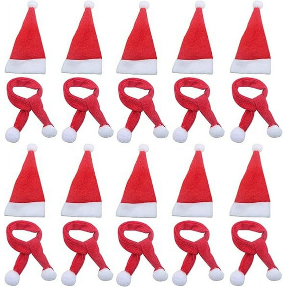 Mini Santa Hat Christmas Scarf, Small Christmas Hat for Wine Bottle Silverware Holder Home Christmas Decor(total 20PCS)