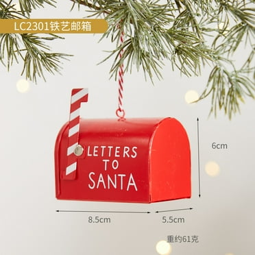 Mini Santa Mailbox Ornament for Christmas Tree Metal Letters to Santa Post Box Decoration Funny Xmas Hanging Ornaments for Winter Holiday