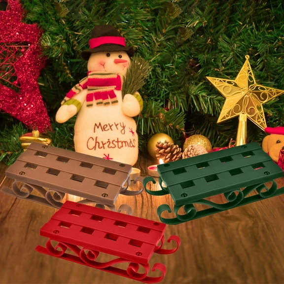 Mini Santa Ski Decor Plastic Reindeer Ski and Cart Tabletop Christmas Tree Ornaments, Christmas Village Display for Home Setting and Mantel Decor, Holiday Party Favor and Stocking Stuffer Akmoler