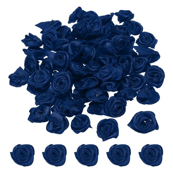 Mini Satin Ribbon Roses Tiny Fabric Flowers Embellishments Rosettes Applique Navy Blue