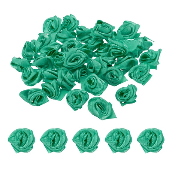 Mini Satin Ribbon Roses Tiny Fabric Flowers Embellishments Rosettes Applique Turquoise