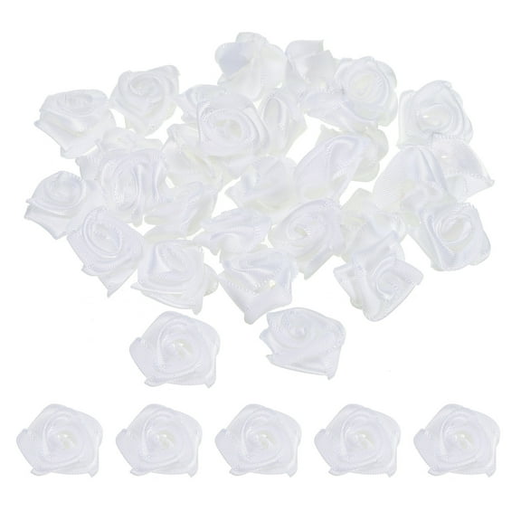 Mini Satin Ribbon Roses Tiny Fabric Flowers Embellishments Rosettes Applique White
