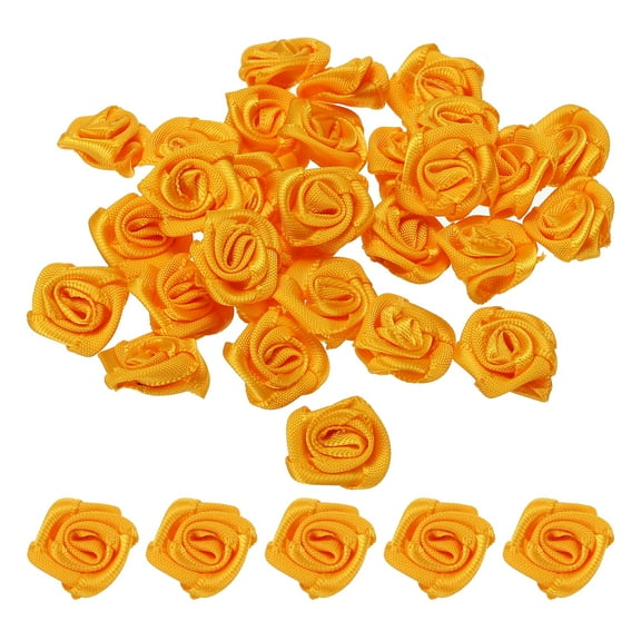 Mini Satin Ribbon Roses Tiny Fabric Flowers Embellishments Rosettes Applique Yellow