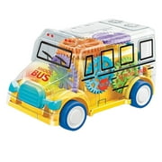 Mini School Bus Toy - 5 Inch Light-Up Bus with Rotating Gears and Tinkling Sound - Educational Toy for Kids Ages 3+