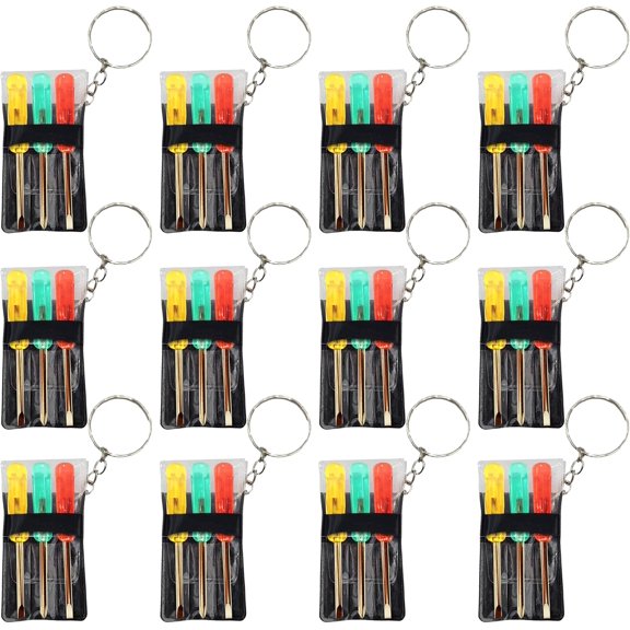 Mini Screwdriver Set with Keychain (12 Pack) - 3 Screw Drivers in a Handy Portable Pouch, Fathers Day Bulk Gifts, Pocket Screwdriver & Mini Toolkit, Mens stocking stuffers bulk
