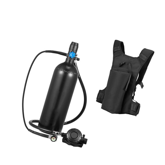 Mini Scuba Tank 1.9L Portable Small Diving Tank for Underwater Breathing Reusable Lung Diving Cylinder Up to 35 Minutes Dive Time Emergency Rescue Pony Bottle with Backpack for Snorkeling