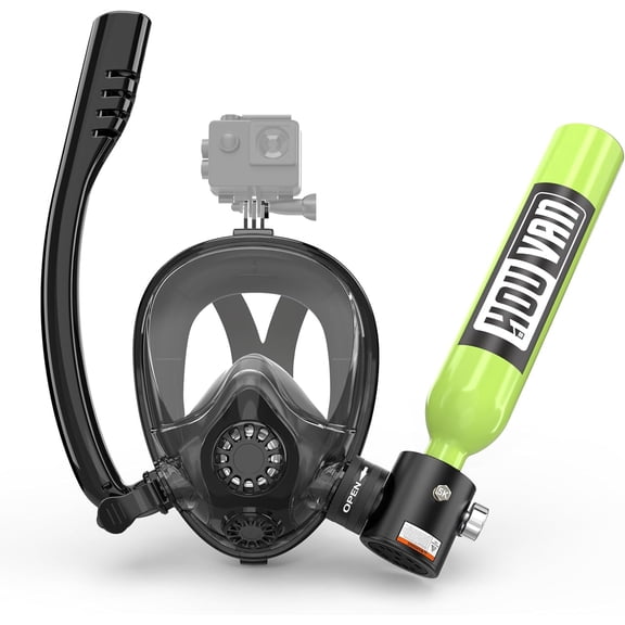 Mini Scuba Tank with Snorkel Mask 0.5L Inflatable Diving Tank with Full Face Diving Mask Pony Bottle Backup Diving Air Tank Suits for Recreational Snorkeling Shallow Diving