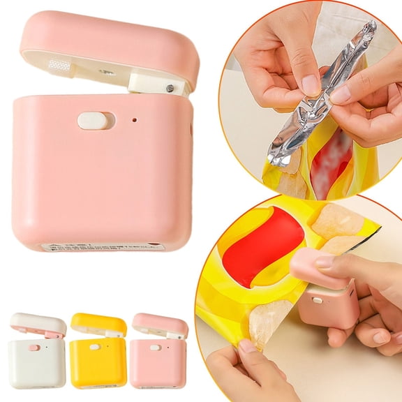 Mini Sealing Machine (5.8*4.7*2.6Cm) Pink/ Bag Sealer Portable Rechargeable Heat Sealer With Magnet 2 In 1 Bag Resealer And Cutter For Chip Bags Snacks Storage