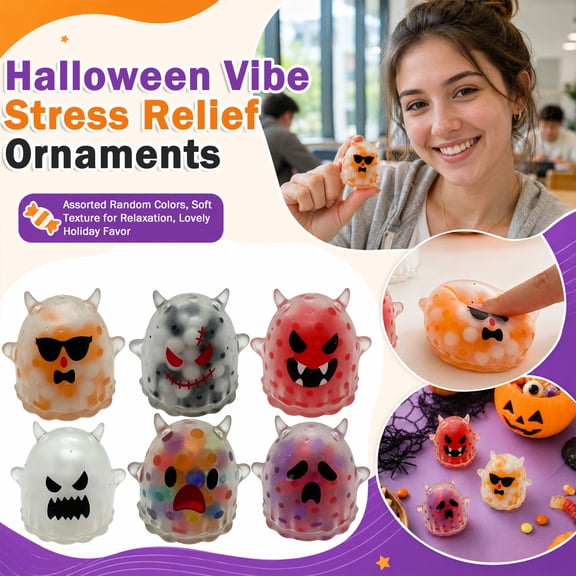 Mini Seasonal Decoration, Ghost Decorations, Squeeze Toys, Halloween Toys, 2X2 Inch Orange Bead Filled Soft Squeeze Ghost for Relaxation, Classroom Party Hand Squeeze and Small